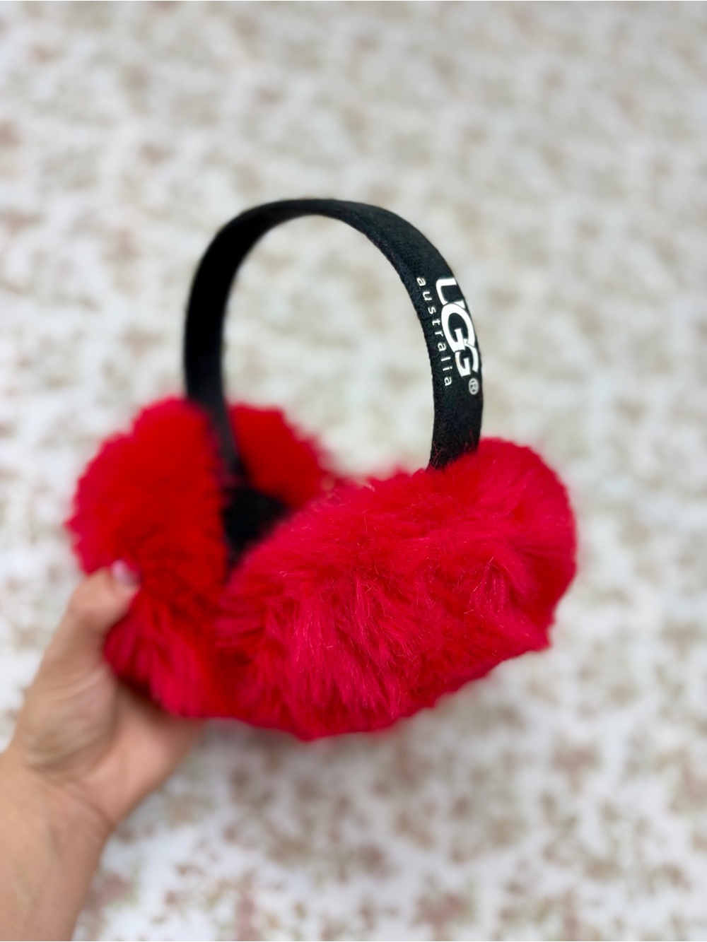 UGG Red Shearling Ear Muffs with Branded Headband